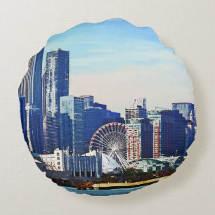Coussins Ronds Chicago IL - Chicago Skyline et Navy Pier