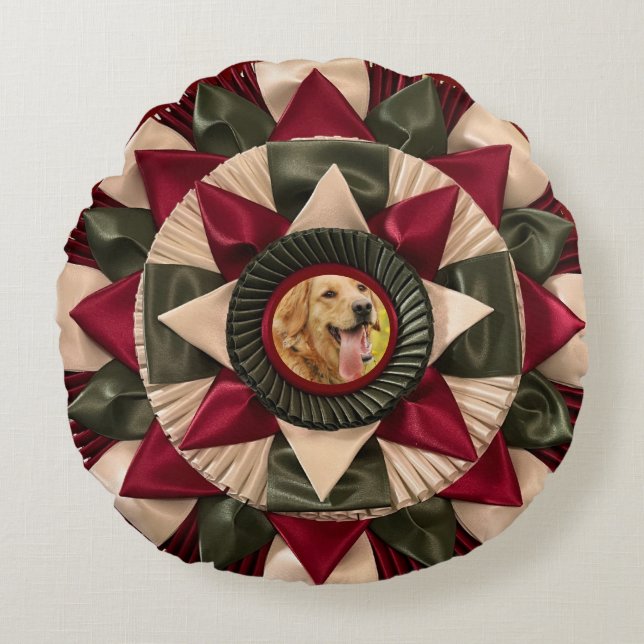 Coussins Ronds Chien A.K.C. Titre Photo Ribbon Rosette (Devant)