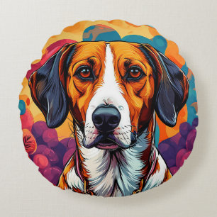 Coussins Ronds Chien avec un Collier dans un Cadre Circulaire