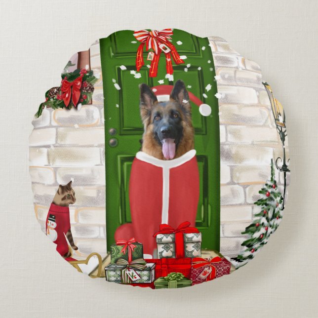 Coussins Ronds Chien berger allemand Noël (Devant)