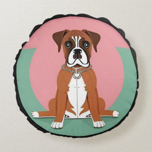 Coussins Ronds Chien Boxer dans un cadre circulaire vibrant