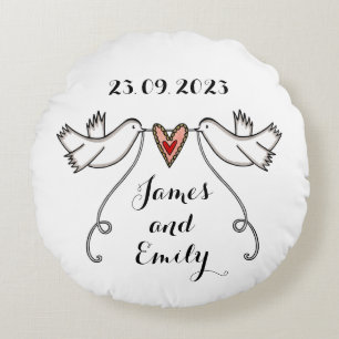 Coussins Ronds Chien cadeau Mariage Doves blanches personnalisées