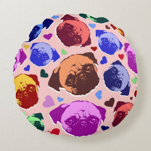 Coussins Ronds Chien Chiot Carlin Style PopArt Rétro