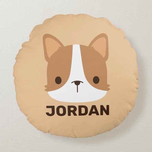 Coussins Ronds Chien Corgi mignon avec nom personnalisé (Devant)