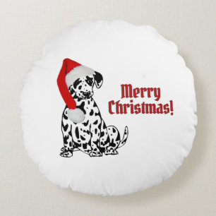 Coussins Ronds Chien Dalmatien Bonnet Rouge Chapeau Joyeux Noël