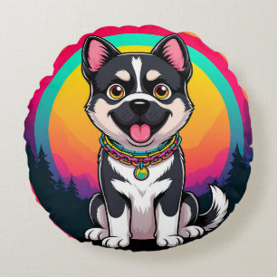 Coussins Ronds Chien de dessin animé joueur