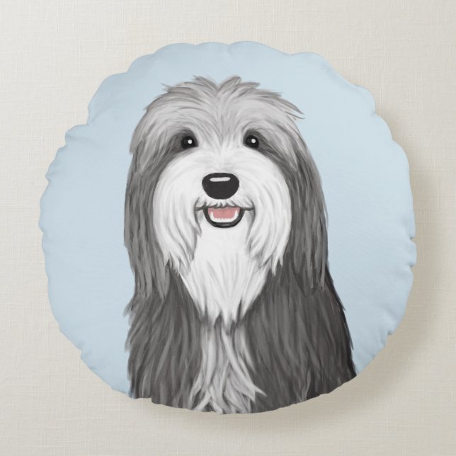 Coussins Ronds Chien de dessin de Collie à poils (Devant)