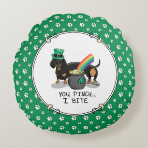 Coussins Ronds Chien de la Saint Patrick Dachshund (noir et bronz