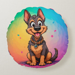 Coussins Ronds Chien drôle et heureux 🐾 Animal de compagnie de d