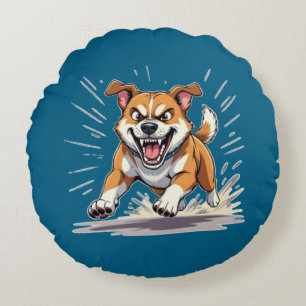 Coussins Ronds Chien en Course Féroce – Illustration de Puissance