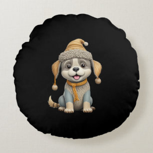 Coussins Ronds Chien mignon avec vêtements d'hiver