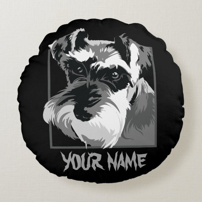 Coussins Ronds Chien personnalisable de Schnauzer miniature (Devant)