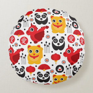 Coussins Ronds Chine lucky cat, dragon, and panda