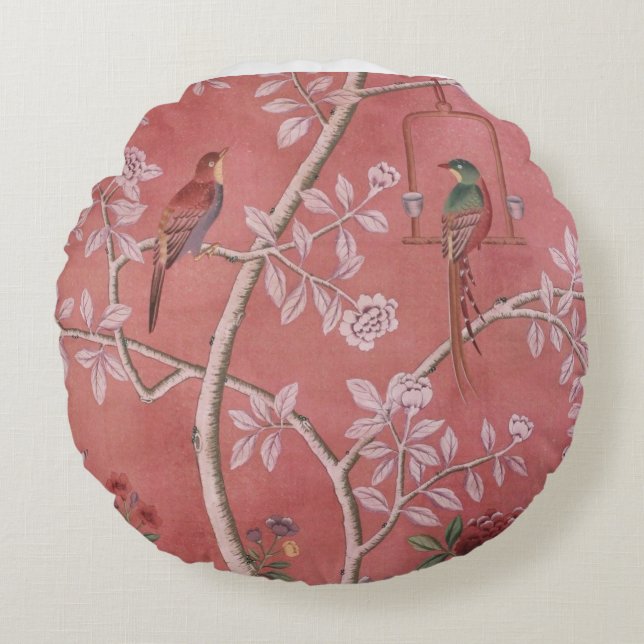 Coussins Ronds Chinoiserie rose (Devant)