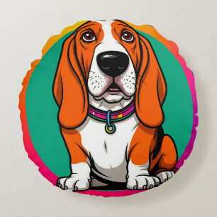 Coussins Ronds Chiot Basset Dessin Animé Adorable