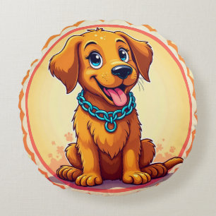 Coussins Ronds Chiot de dessin animé mignon avec collier bleu
