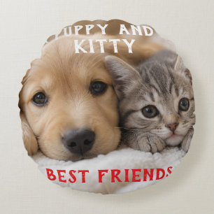 Coussins Ronds Chiot endormi et chaton câlin mignons