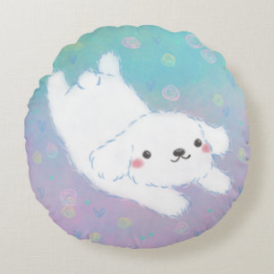 Coussins Ronds Chiot Mignon avec Fleurs Pastel