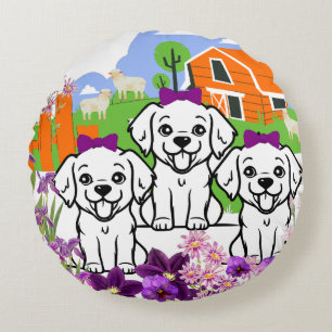 Coussins Ronds Chiots amusants