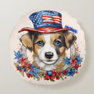 Coussins Ronds Chiots patriotiques 4 juillet Fête de l'Indépendan