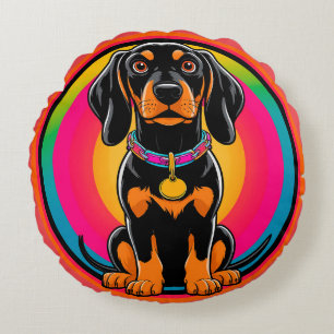 Coussins Ronds Chiots teckel entouré d'un arc-en-ciel vibrant