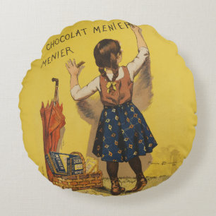 Coussins Ronds Chocolat Menier Petite fille Mur écriture