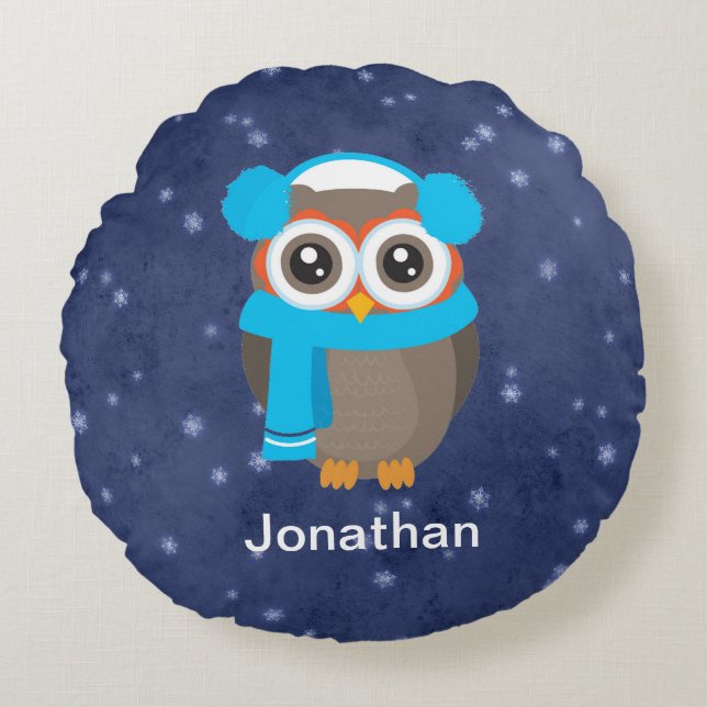 Coussins Ronds Chouette mignonne avec des bouffées d'oreille et d (Devant)