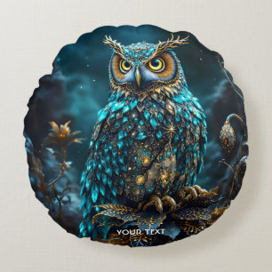 Coussins Ronds Chouette Turquoise en laiton Imaginaire