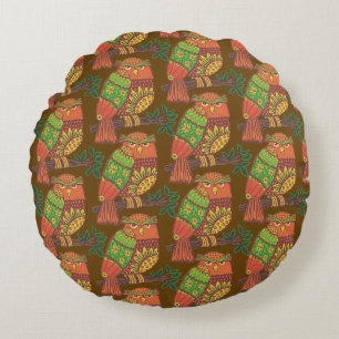 Coussins Ronds Chouettes d'art populaire sur Branches Enfants Bro