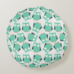 Coussins Ronds Chouettes lunaires turquoises