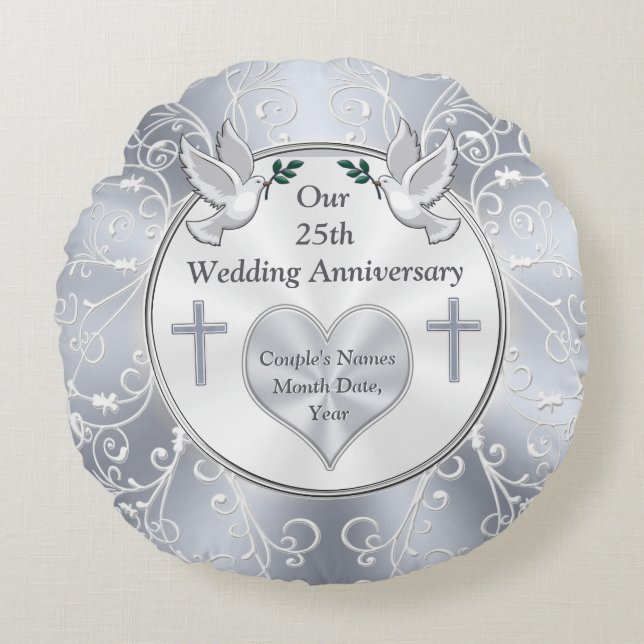 Coussins Ronds Christian, 25e anniversaire Mariage Cadeaux (Devant)