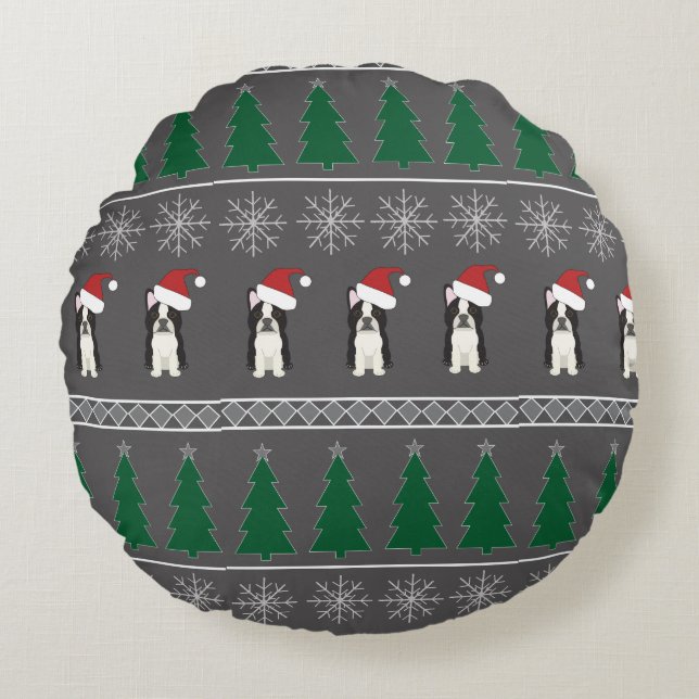 Coussins Ronds Christmas Snowflakes, Santa Dog, Tree (Devant)