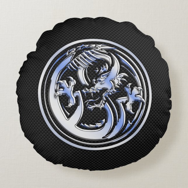 Coussins Ronds Chrome Dragon Crest foncé fibre de carbone Impress (Devant)