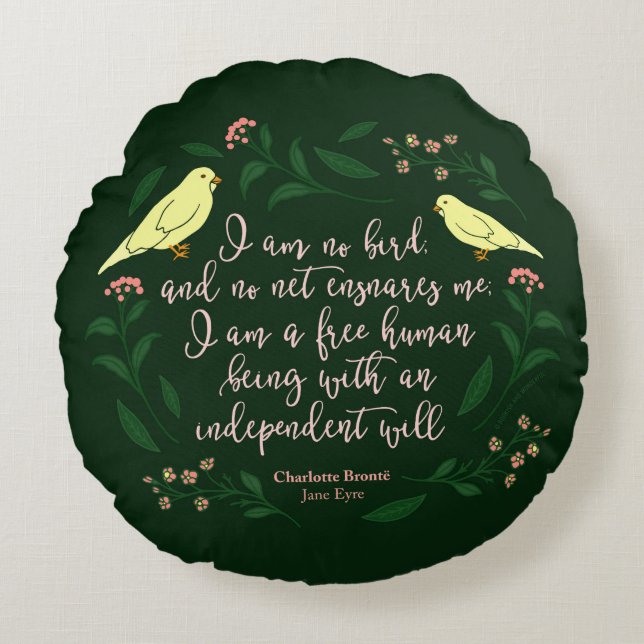Coussins Ronds Citation florale verte de Charlotte Bronte Jane (Devant)