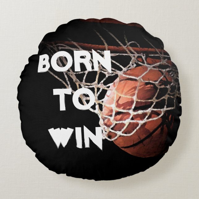 Coussins Ronds Citation motivationnelle disant Basketball né pour (Devant)