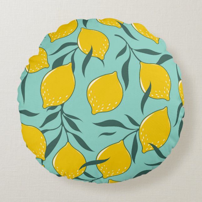 Coussins Ronds Citron Art Mode Abstrait sans couture (Devant)