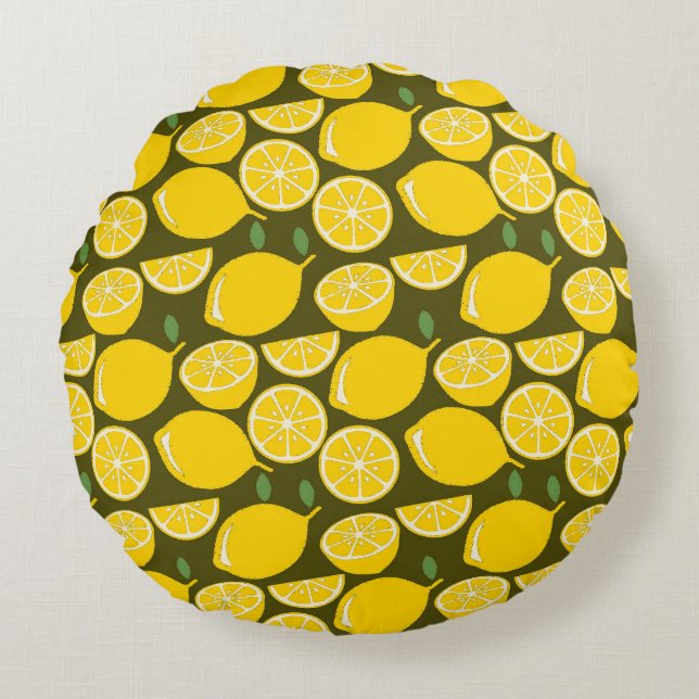 Coussins Ronds Citron Jaune Moderne Amusant mignon (Devant)
