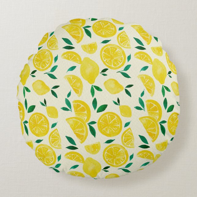 Coussins Ronds citrons d'aquarelle - jaune et vert (Devant)