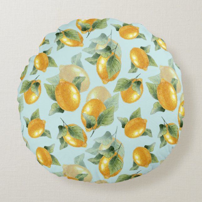Coussins Ronds Citrons Feuilles : Aquarelle Impression transparen (Devant)