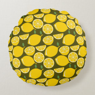 Coussins Ronds Citrons jaunes et motif vert olive : Citrus modern