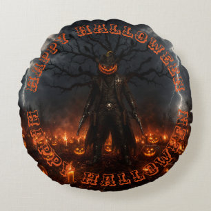 Coussins Ronds Citrouille de sheriff cowboy d'Halloween effrayant