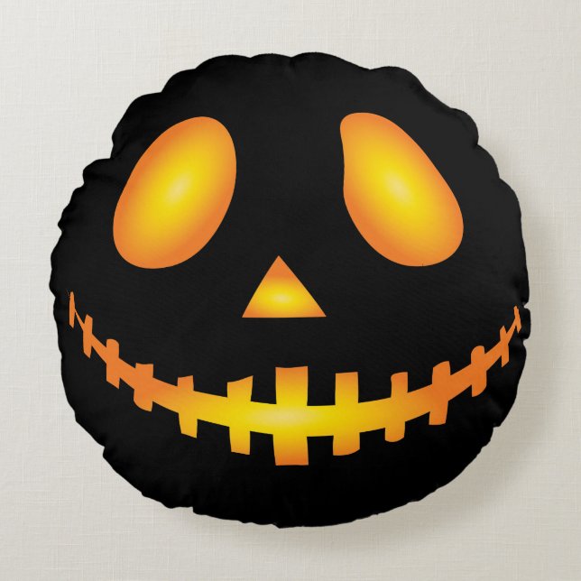 Coussins Ronds Citrouille Face Halloween Jack-o'-lantern Éffrayan (Devant)