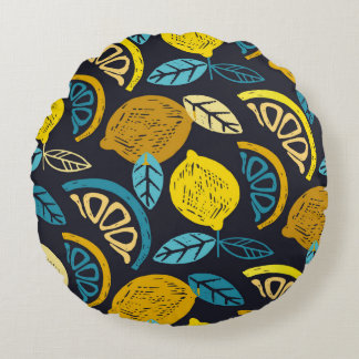 Coussins Ronds Citrus citron citron doodé main dessiné motif back