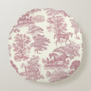 Coussins Ronds Classé Élégant Chic Rose Cheval Toile de campagne