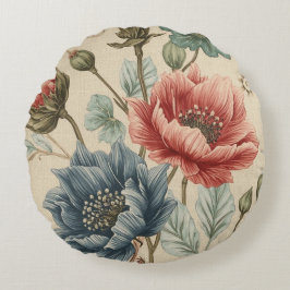 Coussins Ronds Classic, Elegant, Blue Rose Gold Flowers Pattern