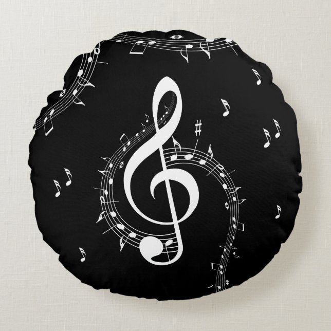 Coussins Ronds Climacic G Clef Music Black (Devant)