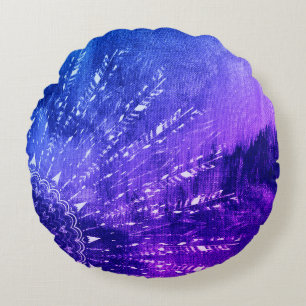 Coussins Ronds Clouds Mandala bleu violet Boho Bohemian Thailer P
