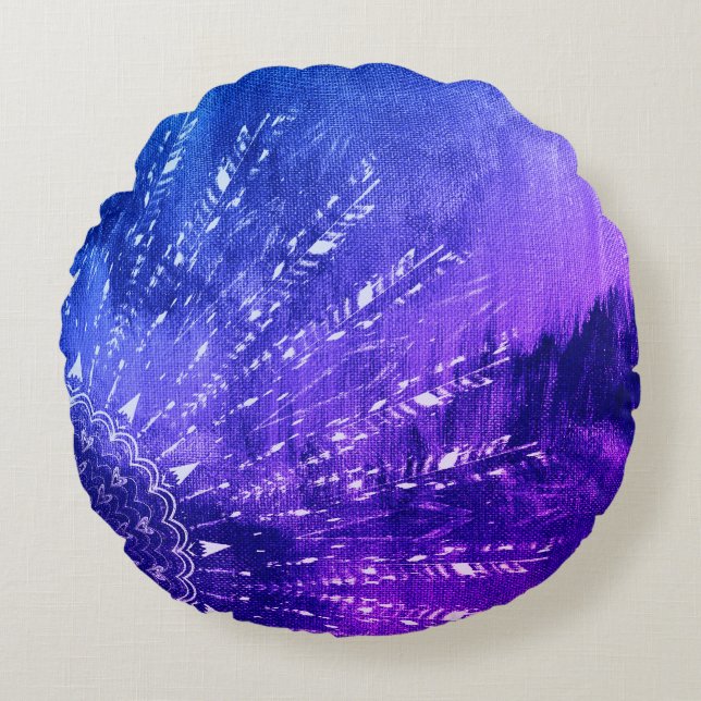 Coussins Ronds Clouds Mandala bleu violet Boho Bohemian Thailer P (Devant)