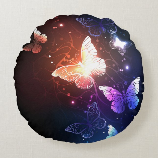 Coussins Ronds Clowing Night Butterflies (Devant)