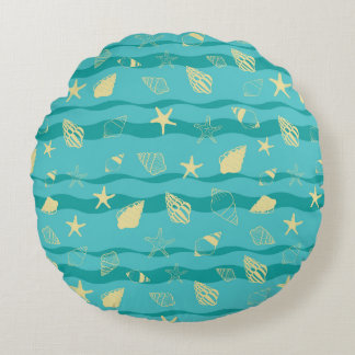 Coussins Ronds Coastal Waves & Seashell Pattern
